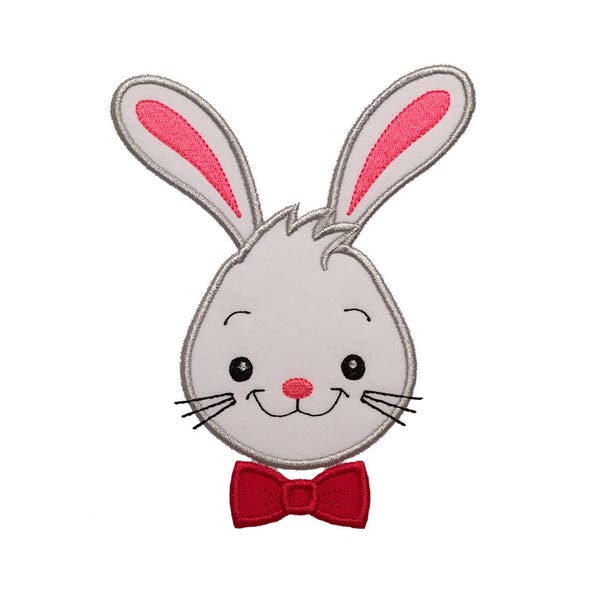 Cute Easter Bunny With Bow Tie Embroidery Applique Design for Boys-Easter Embroidery Applique Design-Rabbit Applique Design-4x4,5x7,6x10.
