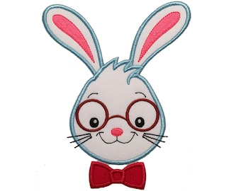 Cute Easter Bunny With Glasses Embroidery Applique Design for Boys-Easter Embroidery Applique Design-Rabbit Applique Design-4x4,5x7,6x10.