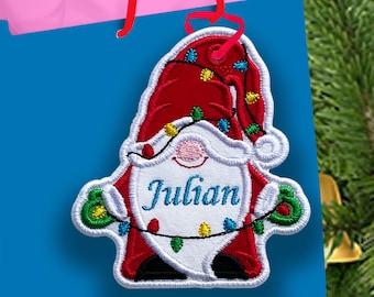 Christmas Gnome Bag Tag - Gnome Bag Tag In The Hoop Applique Embroidery Design - Machine Embroidery Design.
