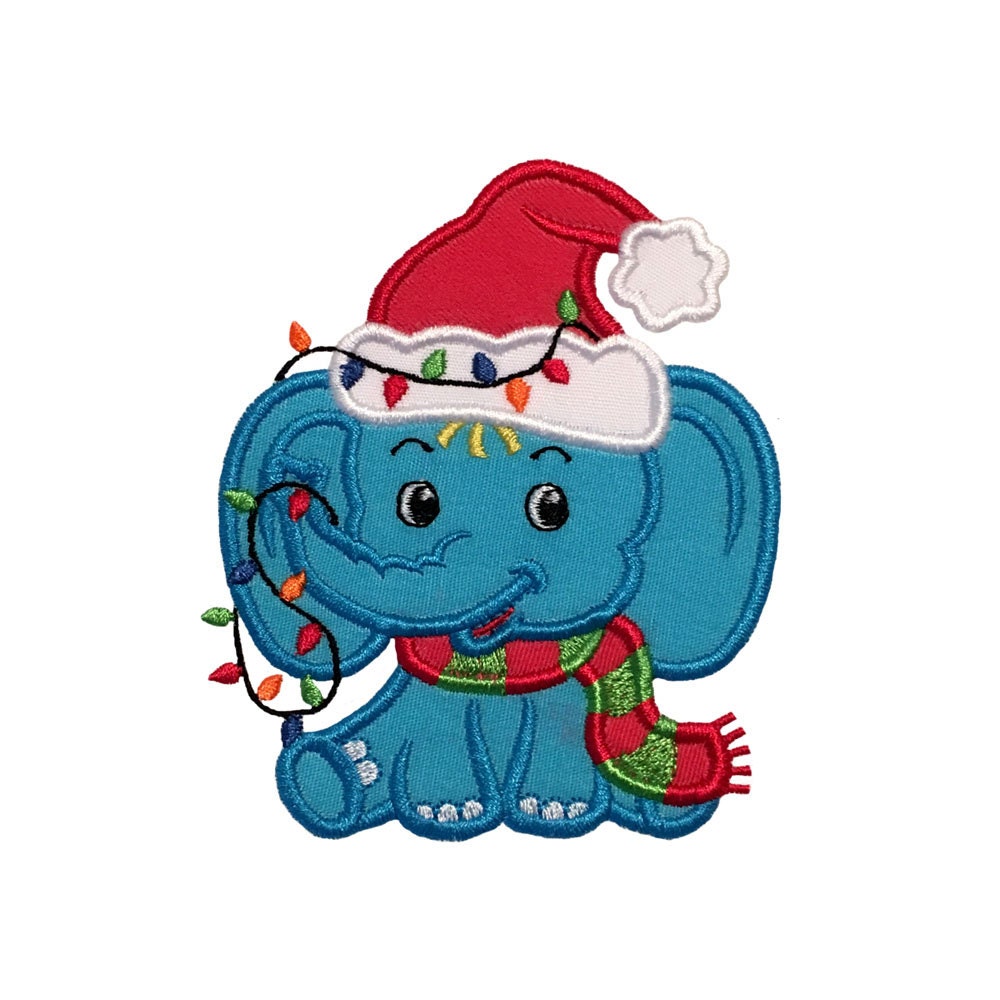 Christmas Baby Elephant With Lights Embroidery Applique Design Etsy