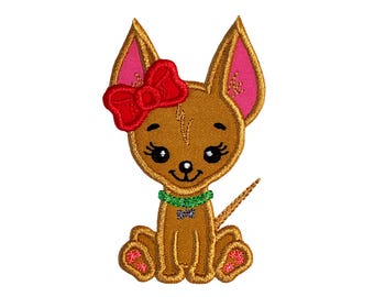Chihuahua Girl Applique Machine Embroidery Design - Cute Puppy Dog Instant Download