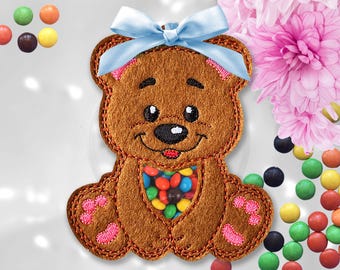 Bear Treat Bag In The Hoop Machine Embroidery Design N1 - 10 sizes - Teddy Peekaboo Treat Bag In The Hoop Machine Embroidery Design.