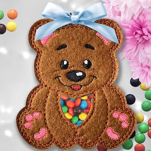 Bear Treat Bag In The Hoop Machine Embroidery Design N2 - 10 sizes - Teddy Peekaboo Treat Bag In The Hoop Machine Embroidery Design.