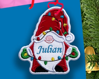 Christmas Gnome Bag Tag - Gnome Bag Tag In The Hoop Applique Embroidery Design - Machine Embroidery Design.