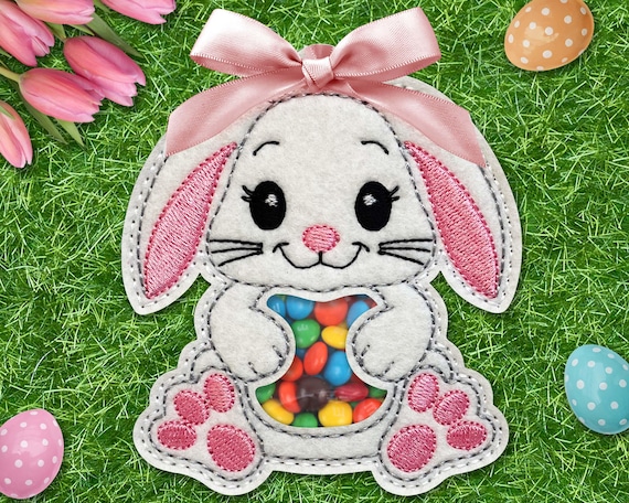 Bunny Treat Bag In The Hoop Machine Embroidery Design - Easter Bunny Peekaboo Treat Bag In The Hoop Machine Embroidery Design.