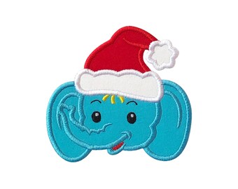 Christmas Elephant Head Applique Machine Embroidery Design - Cute Baby Boy Elephant Instant Download