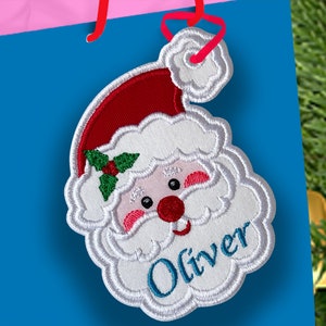 Santa Bag Tag - Santa Bag Tag In The Hoop Applique Embroidery Design - Christmas Machine Embroidery Design.