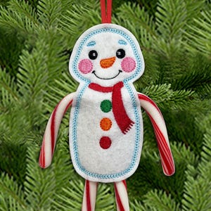 Snowman Candy Cane Holder In The Hoop Machine Embroidery Design - Christmas Double Candy Cane Holder In The Hoop Machine Embroidery Design.