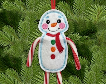 Snowman Candy Cane Holder In The Hoop Machine Embroidery Design - Christmas Double Candy Cane Holder In The Hoop Machine Embroidery Design.