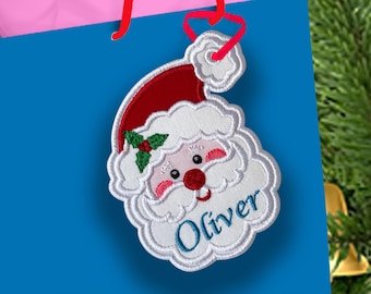 Santa Bag Tag - Santa Bag Tag In The Hoop Applique Embroidery Design - Christmas Machine Embroidery Design.