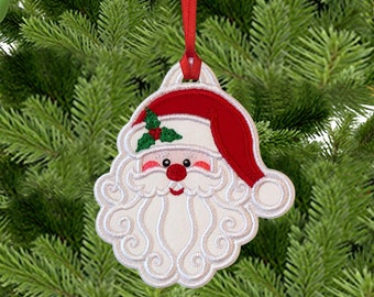 Santa Ornament In The Hoop Machine Embroidery Design - Christmas Ornament In The Hoop Applique Embroidery Design - 4x4, 5x7 Hoop.