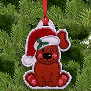 Christmas Dog Ornament In The Hoop Machine Embroidery Design - Christmas Ornament In The Hoop Applique Embroidery Design - 4x4, 5x7 Hoop.