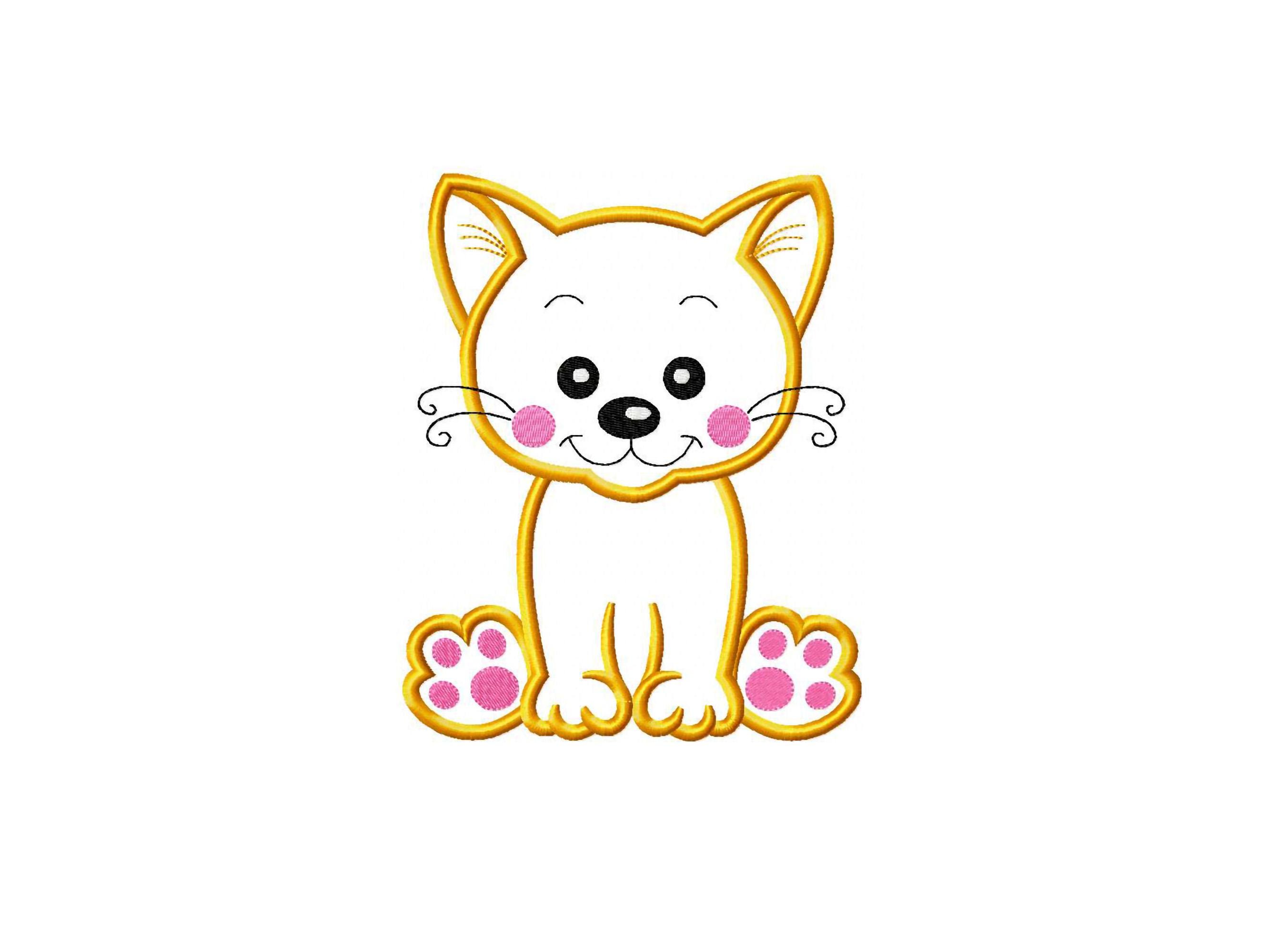 Cat Applique Machine Embroidery Design - Cute Kitten Instant Download ...