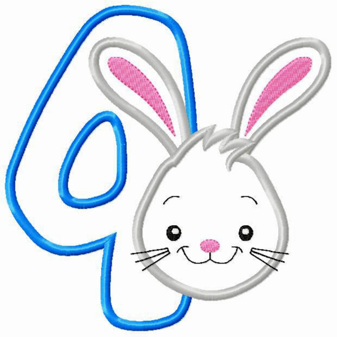 Easter Bunny Number 4 Birthday Embroirery Applique Design for Etsy