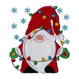 Christmas Gnome With Lights Applique Machine Embroidery Design - Cute Gnome Instant Download