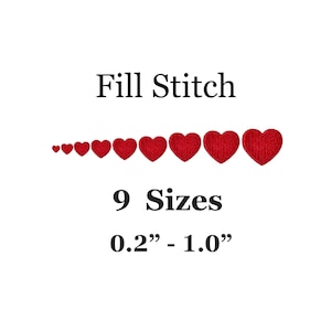 Diseño de bordado de corazón pequeño (9 tamaños) - Diseño de bordado con puntada de relleno de corazón pequeño - Diseño de bordado de San Valentín - Diseño de bordado a máquina