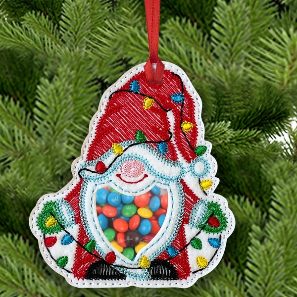 Christmas Gnome Treat Bag In The Hoop Machine Embroidery Design-10 sizes-Christmas Peekaboo Treat Bag In The Hoop Machine Embroidery Design.