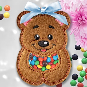 Bear Treat Bag In The Hoop Machine Embroidery Design N3 - 10 sizes - Teddy Peekaboo Treat Bag In The Hoop Machine Embroidery Design.