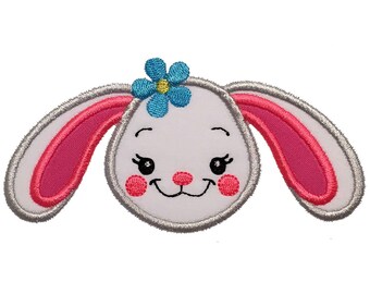 Cute Easter Bunny With Flower Embroidery Applique Design for Girls-Rabbit Applique Design-Easter Embroidery Applique Design-4x4,5x7,6x10.