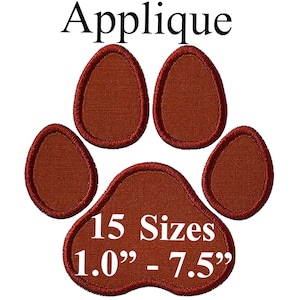 Paw Print Applique Design - 15 sizes - Dog Paw Print Embroidery Applique Design - Digital Download - Machine Embroidery Design.