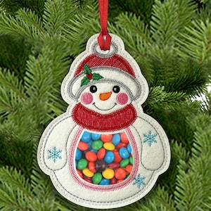 Schneemann Leckerli Tasche In The Hoop, Maschinenstickerei Design-10 Größen-Weihnachten Peekaboo Leckerli Tasche In The Hoop, Maschinenstickerei Design.