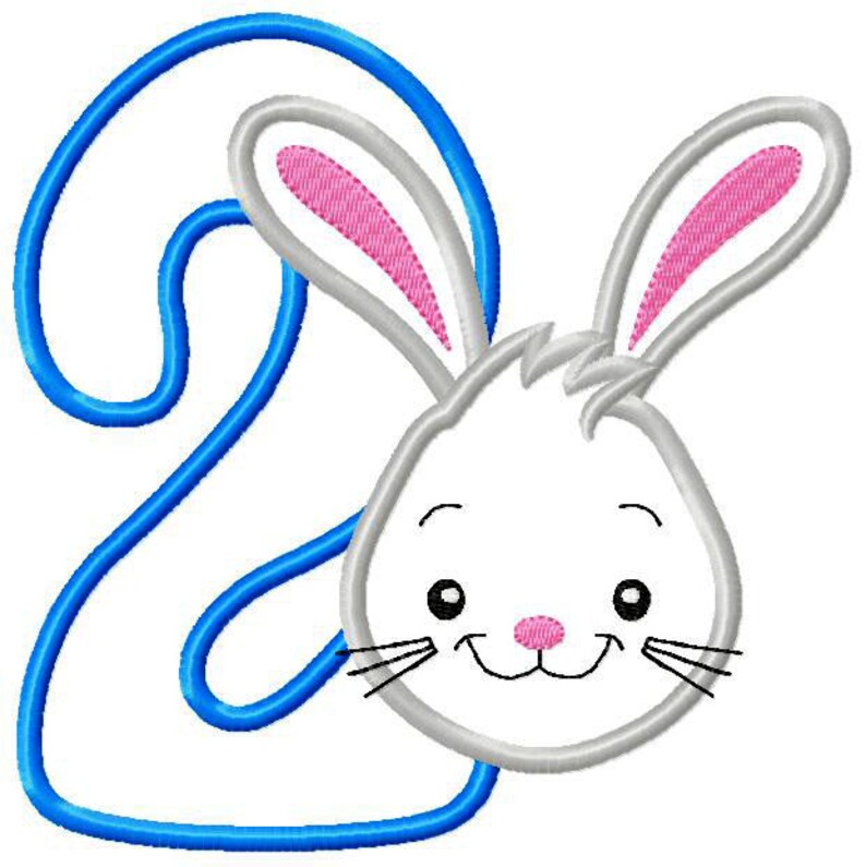 Easter Bunny Number 2 Birthday Embroirery Applique Design for Etsy