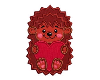 Valentine Hedgehog Applique Machine Embroidery Design - Cute Baby Hedgehog With Heart Instant Download