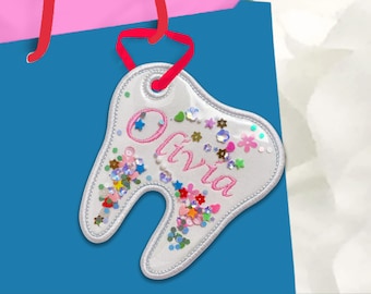 Tooth Bag Tag Shaker In The Hoop Machine Embroidery Design, Digital Download.
