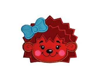 Hedgehog Girl Face Applique Machine Embroidery Design - Cute Woodland Forest Baby Animal Instant Download