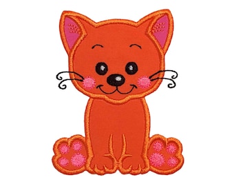 Diseño de bordado a máquina con aplique de gato - Lindo gatito (descarga instantánea)