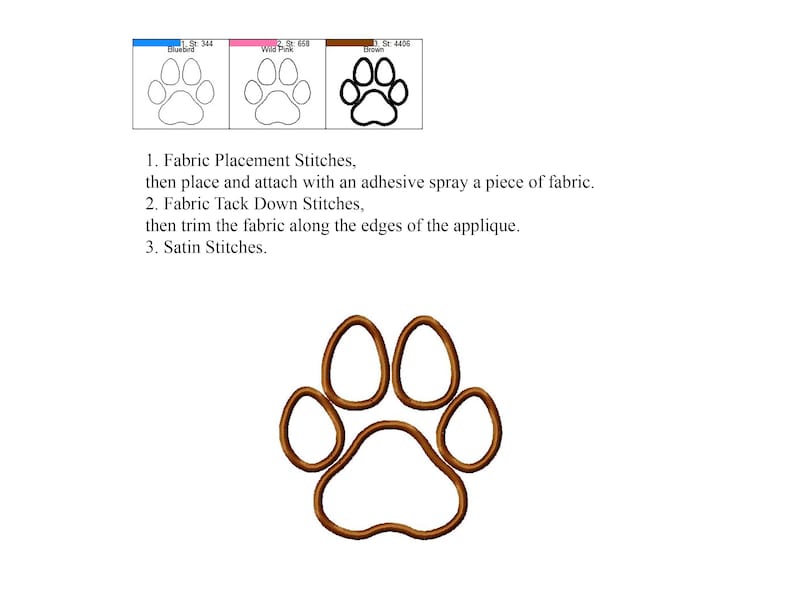 Paw Print Embroidery Designs - Dog Cat Paw Print Fill Stitch and ...