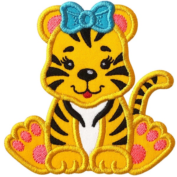 Tiger Girl Applique Design- Baby Tiger Applique Embroidery Design For Girls - 4x4, 5x7, 6x10 - Zoo Baby Animals Embroidery Applique Designs.