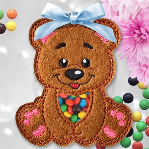 Bear Treat Bag In The Hoop Machine Embroidery Design N1 - 10 sizes - Teddy Peekaboo Treat Bag In The Hoop Machine Embroidery Design.
