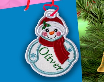 Snowman Bag Tag - Snowman Bag Tag In The Hoop Applique Embroidery Design - Christmas Machine Embroidery Design.