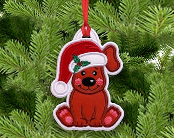 Christmas Dog Ornament In The Hoop Machine Embroidery Design - Christmas Ornament In The Hoop Applique Embroidery Design - 4x4, 5x7 Hoop.