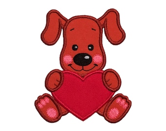 Valentine Dog Applique Machine Embroidery Design - Cute Puppy With Heart Instant Download