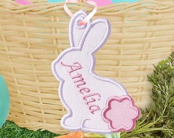 Bunny Bag Tag for Easter Basket - Easter Bag Tag In The Hoop Applique Embroidery Design - Machine Embroidery Design.