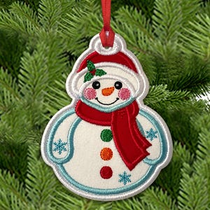 Motif de broderie machine Bonhomme de neige à broder dans le cadre - Motif de broderie appliqué Ornement de Noël à broder dans le cadre - Cadre 4x4, 5x7.