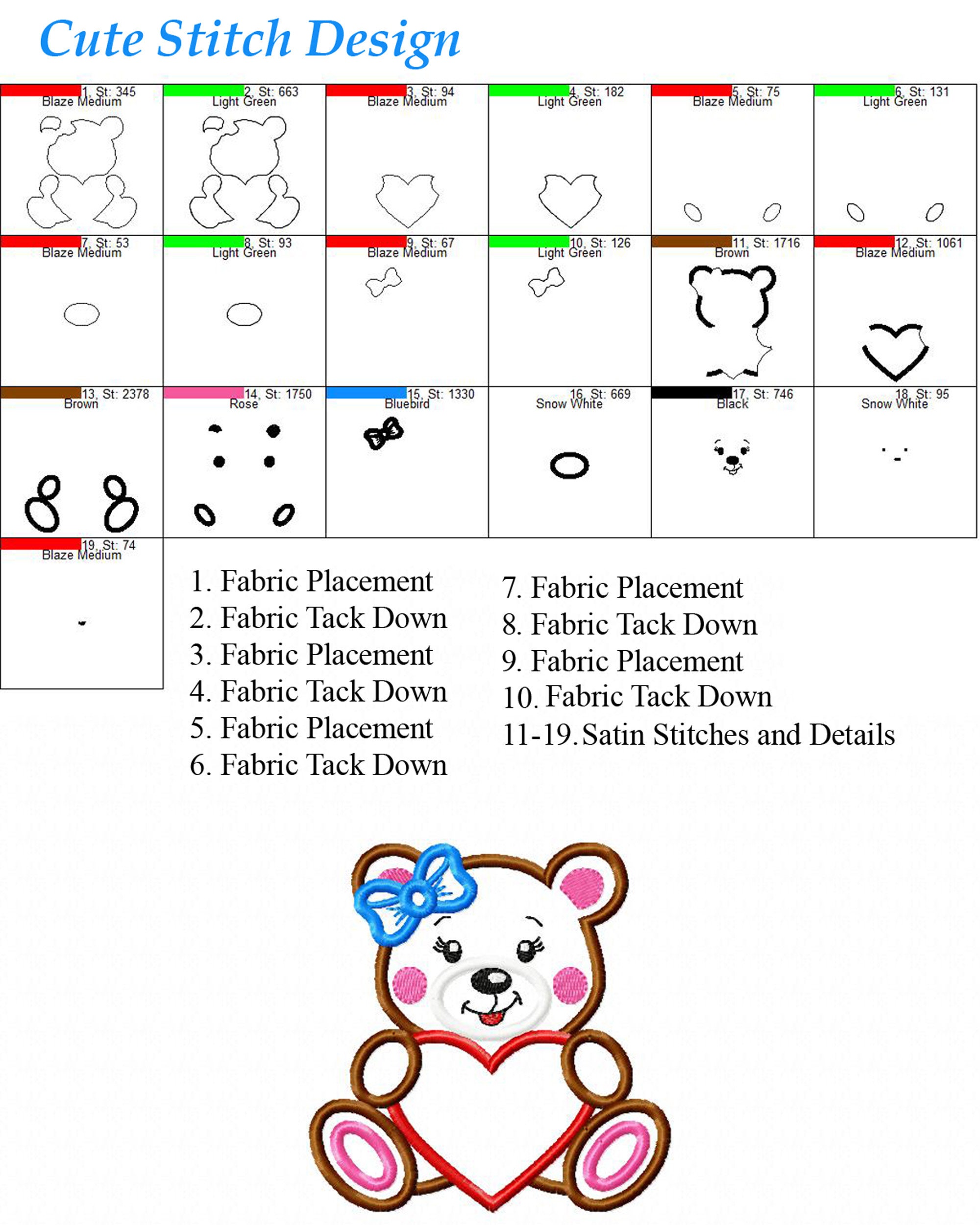 Baby girl bear with heart valentine embroidery applique design  etsy