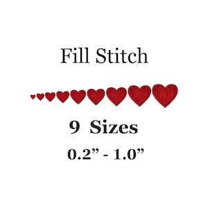 Winziges Herz Stickerei Design N2 -9 Größen-Kleines Herz Füllstich Stickdatei Valentinstag Stickdatei
