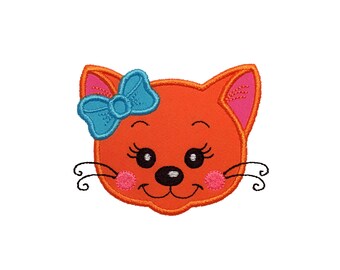 Diseño de bordado a máquina con aplique de cara de niña gato - Lindo gatito (descarga instantánea)