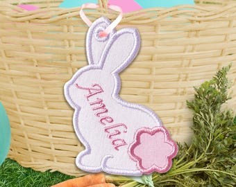 Bunny Bag Tag for Easter Basket - Easter Bag Tag In The Hoop Applique Embroidery Design - Machine Embroidery Design.