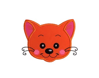 Diseño de bordado a máquina con aplique de cara de gato - Lindo gatito (descarga instantánea)