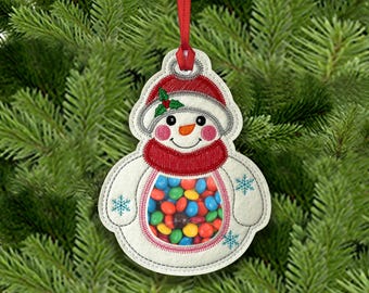 Snowman Treat Bag In The Hoop Machine Embroidery Design-Christmas Peekaboo Treat Bag In The Hoop Machine Embroidery Design.