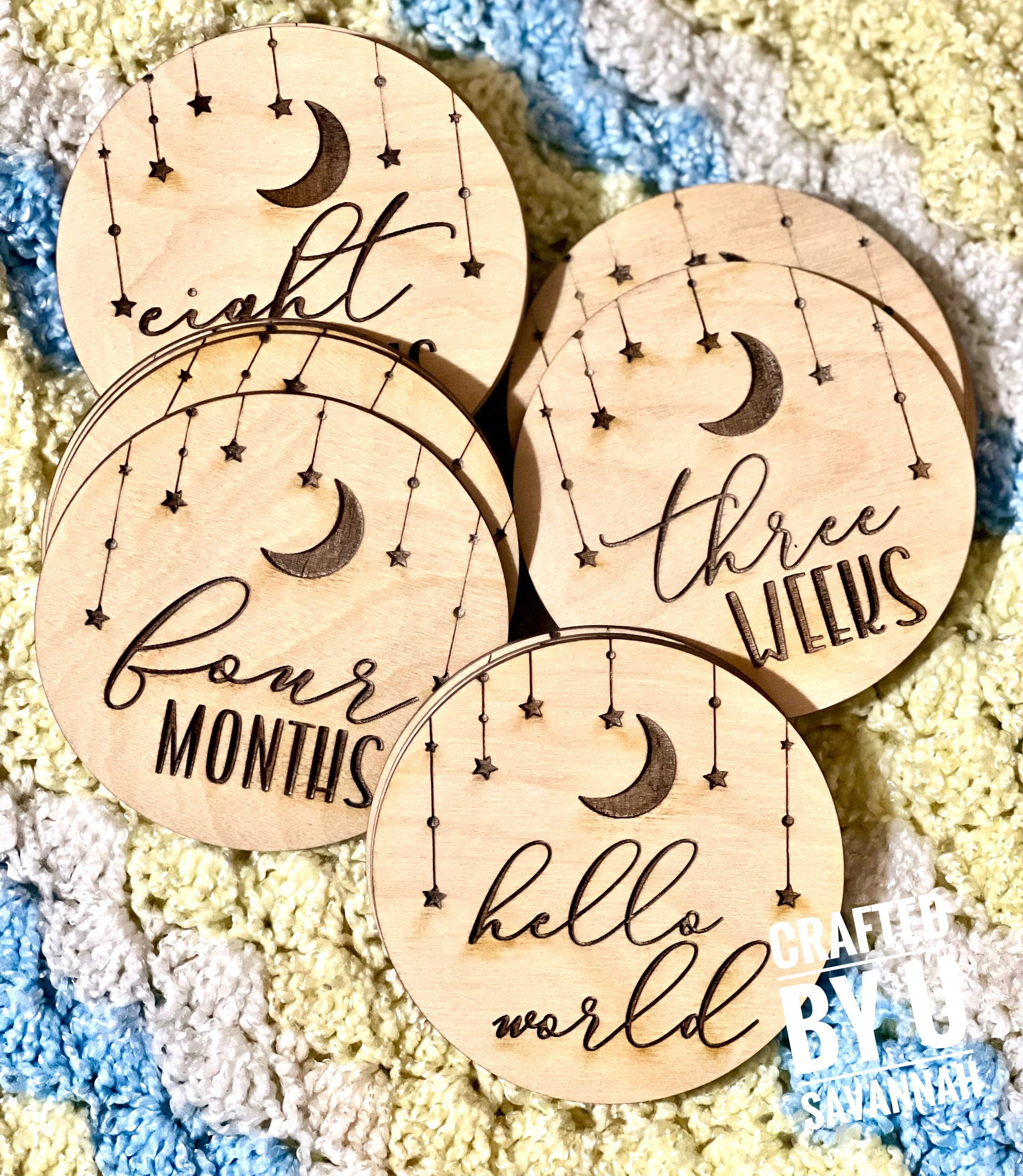 Personalized Wooden Moon and Stars Milestone Markers Photo Etsy