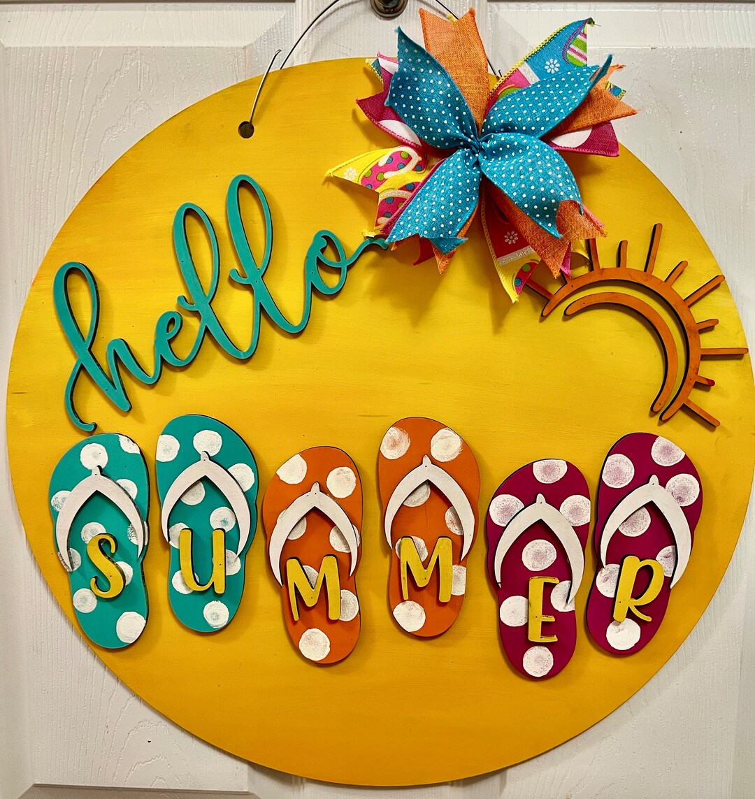 Hello Summer Flip Flop Sign, Flip Flop Summer Sign, Beach Hanger, Door