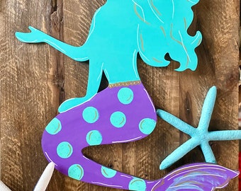 14” x 8.5 “ mermaid Sign Wreath Attachment, mermaid attachment,mermaid Sign,summer Sign,Wreath Sign