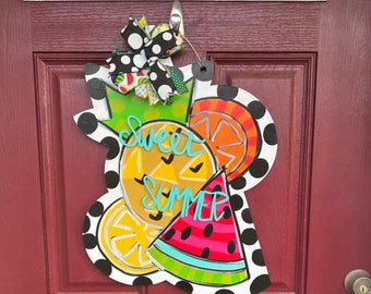 Sweet Summer Fruit Door Hanger: Polka Dot Watermelon, Lemon & Pineapple Decor