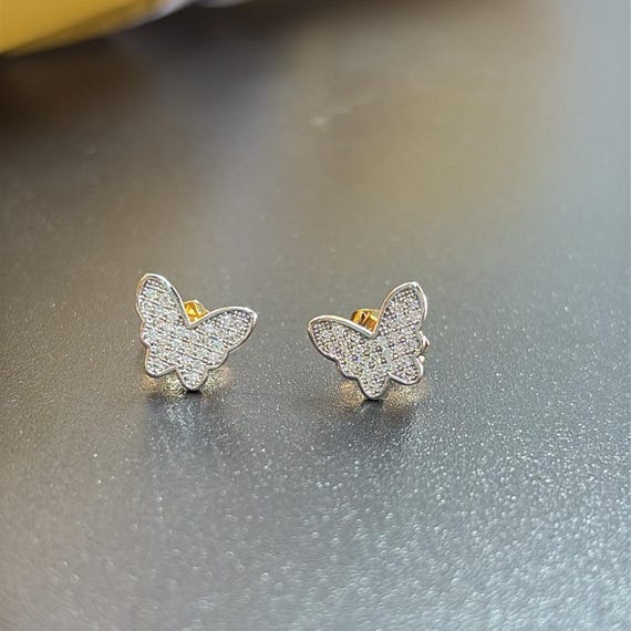18Kゴールドフィルドのパヴェデザインバタフライスタッドピアス - Etsy 