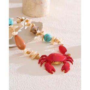 Ocean Style Shell Resin Stone Red Crab Pendant Necklace